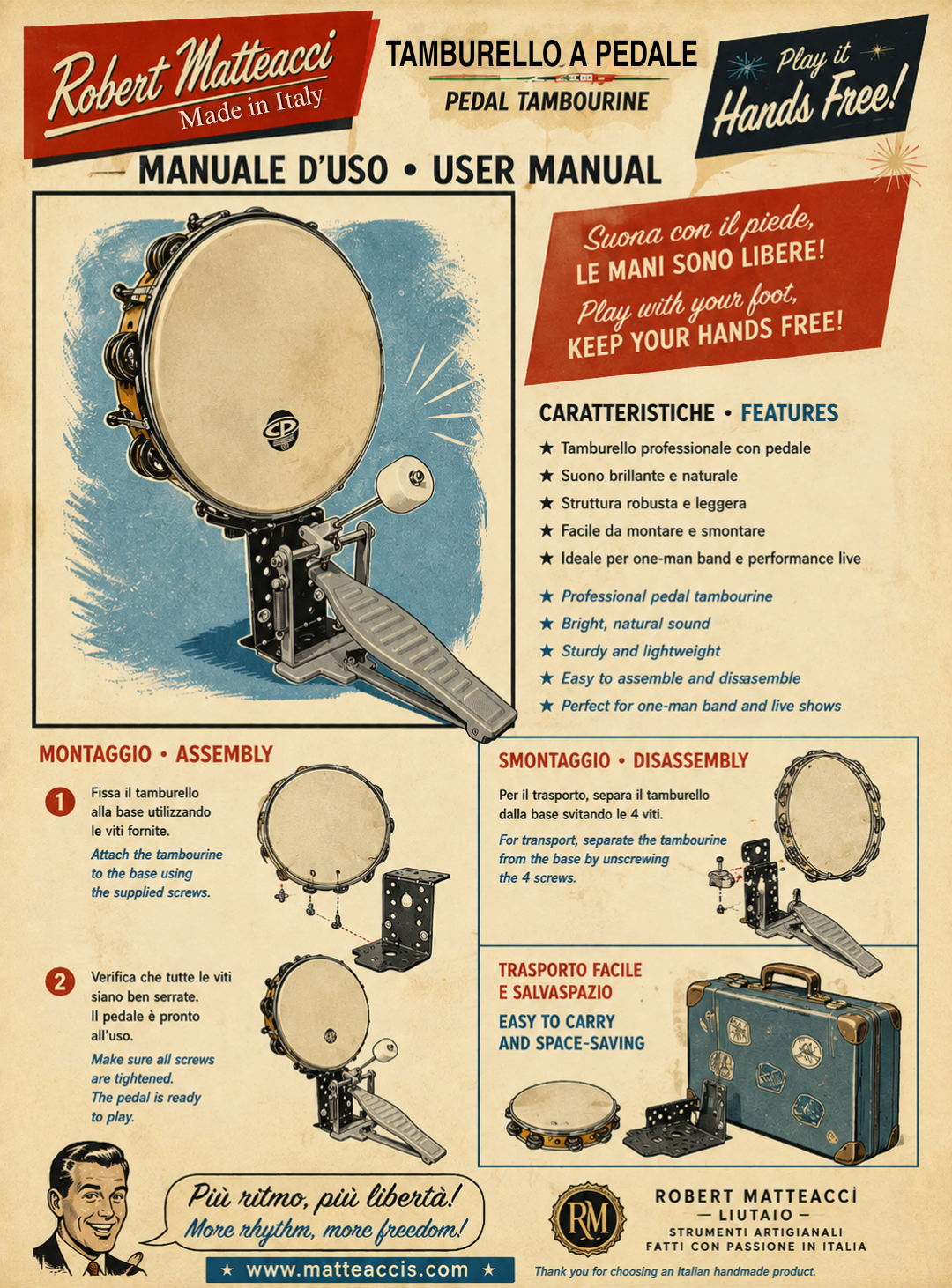 tamburello a pedale, percussioni, one man band, musicisti strada, foot tambourine, strumenti musicali, live music