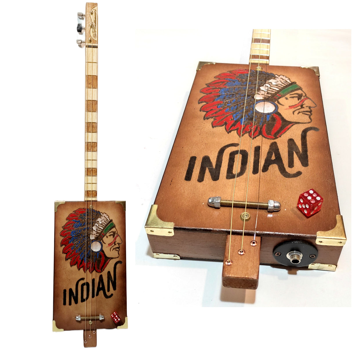 Indian 3tpv cigar box guitar Matteacci's Made in Italy